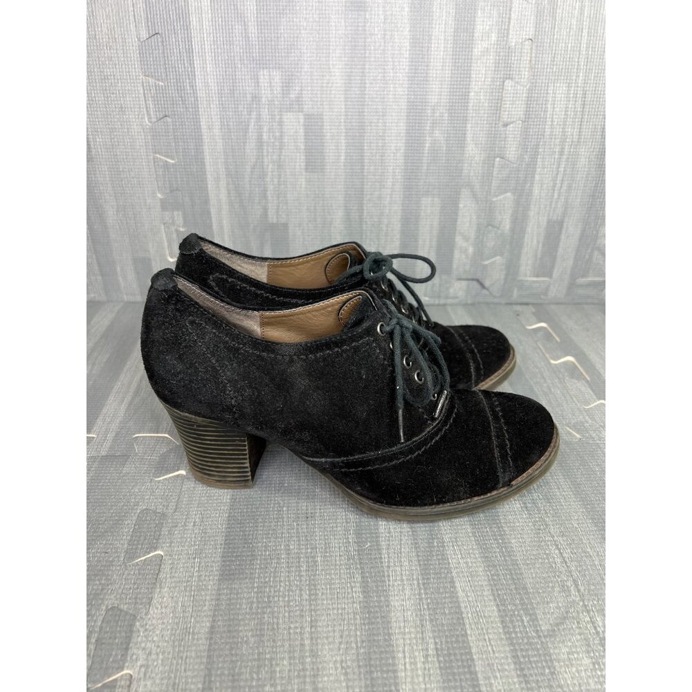 Tignanello Oxford Booties Lola Womens 6.5 Black Suede Lace Up Heels